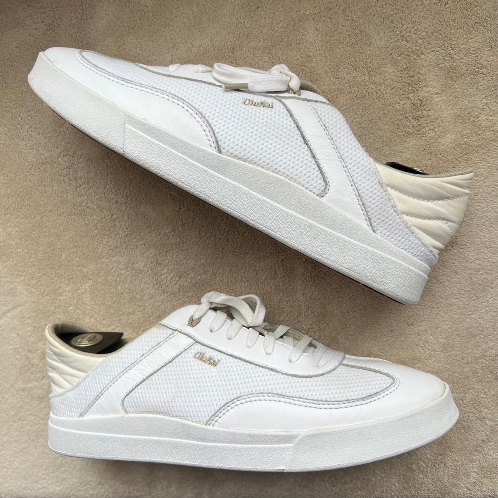 OluKai Kilea White Leather Textile Sneaker Women 10 EU40 Athleisure Casual